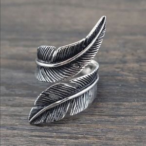 Silver 925 Feather Adjustable Ring